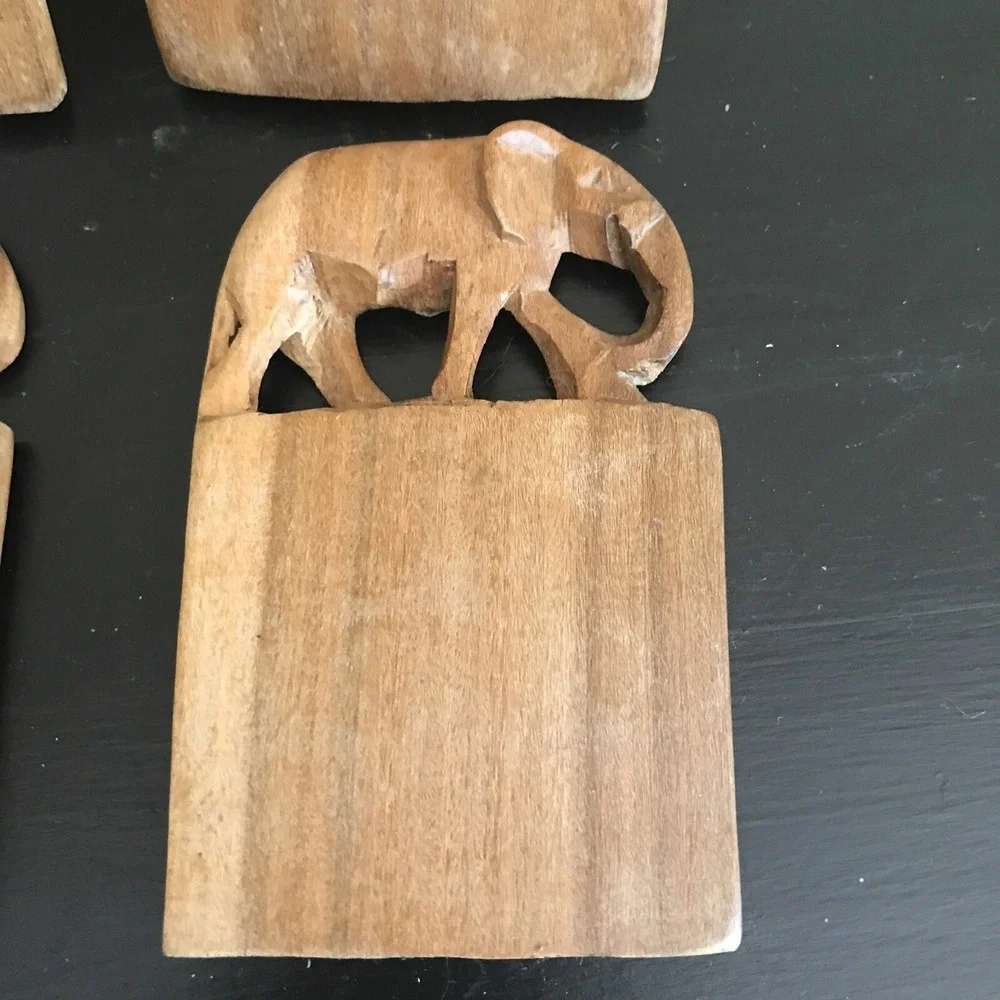 Wooden Hand Carved Coasters (Set of‎ 4)